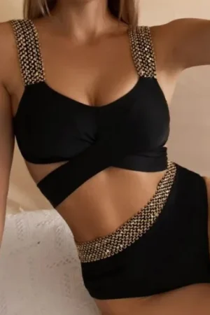 Swimwear Sequins Webbing High Waist Bikini Manufacturer High Quality Swimsuits for Women