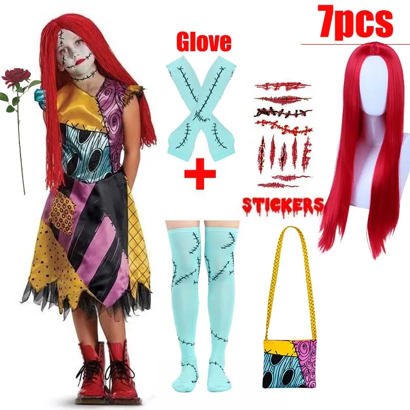 Girl Christmas Eve Scary Ruffle Dress Bow Suit Halloween Costume Girls Boys Sally Jack Cosplay Costume Tracksuit Party Outfits - Image 9