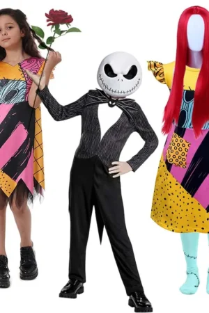Girl Christmas Eve Scary Ruffle Dress Bow Suit Halloween Costume Girls Boys Sally Jack Cosplay Costume Tracksuit Party Outfits