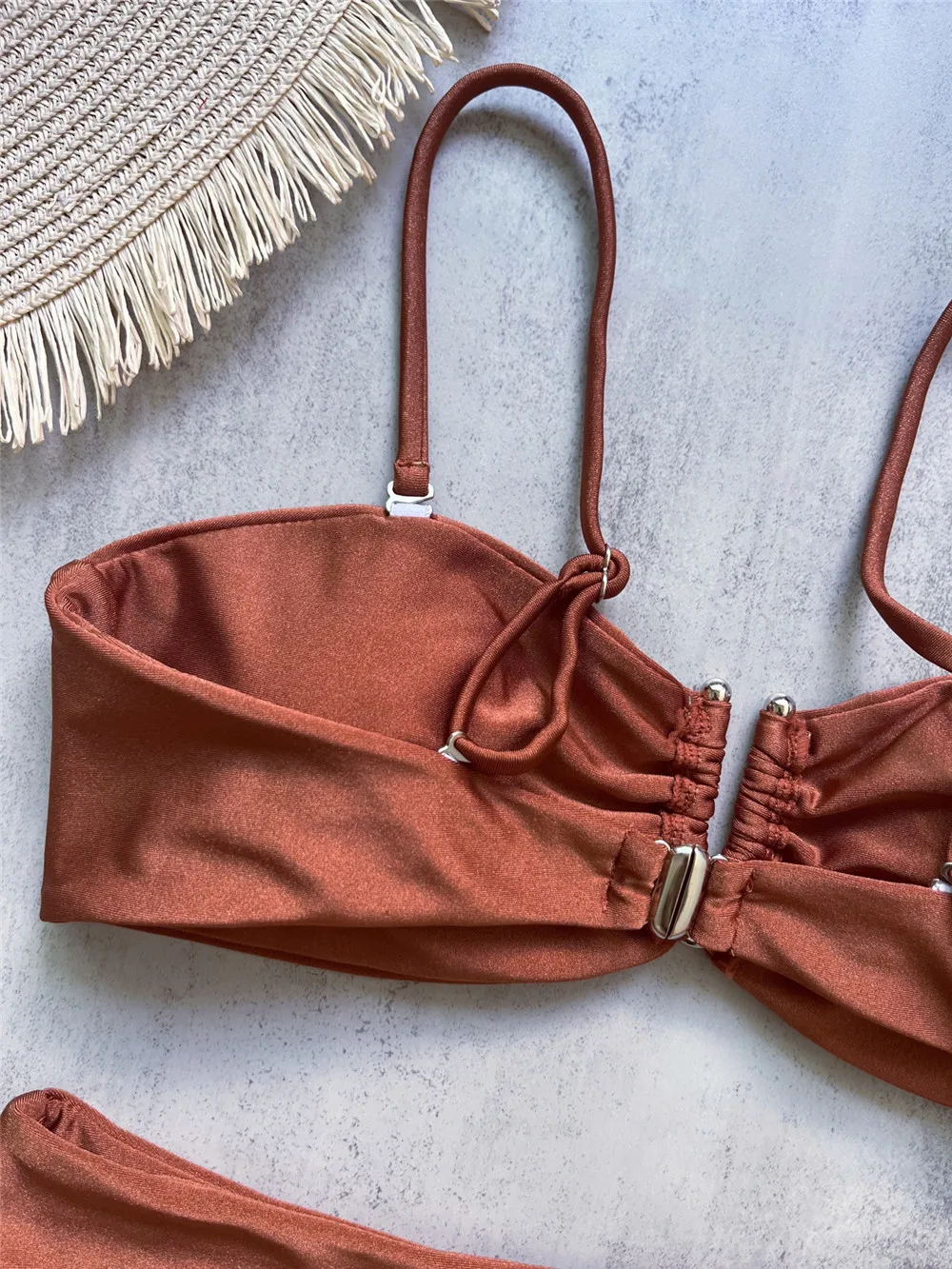 Brown Shiny Shaped Bikini High Waist Sexy Swimsuit Women 2026 Wrinkled Solid Swimwears Bathing Suit - Image 8