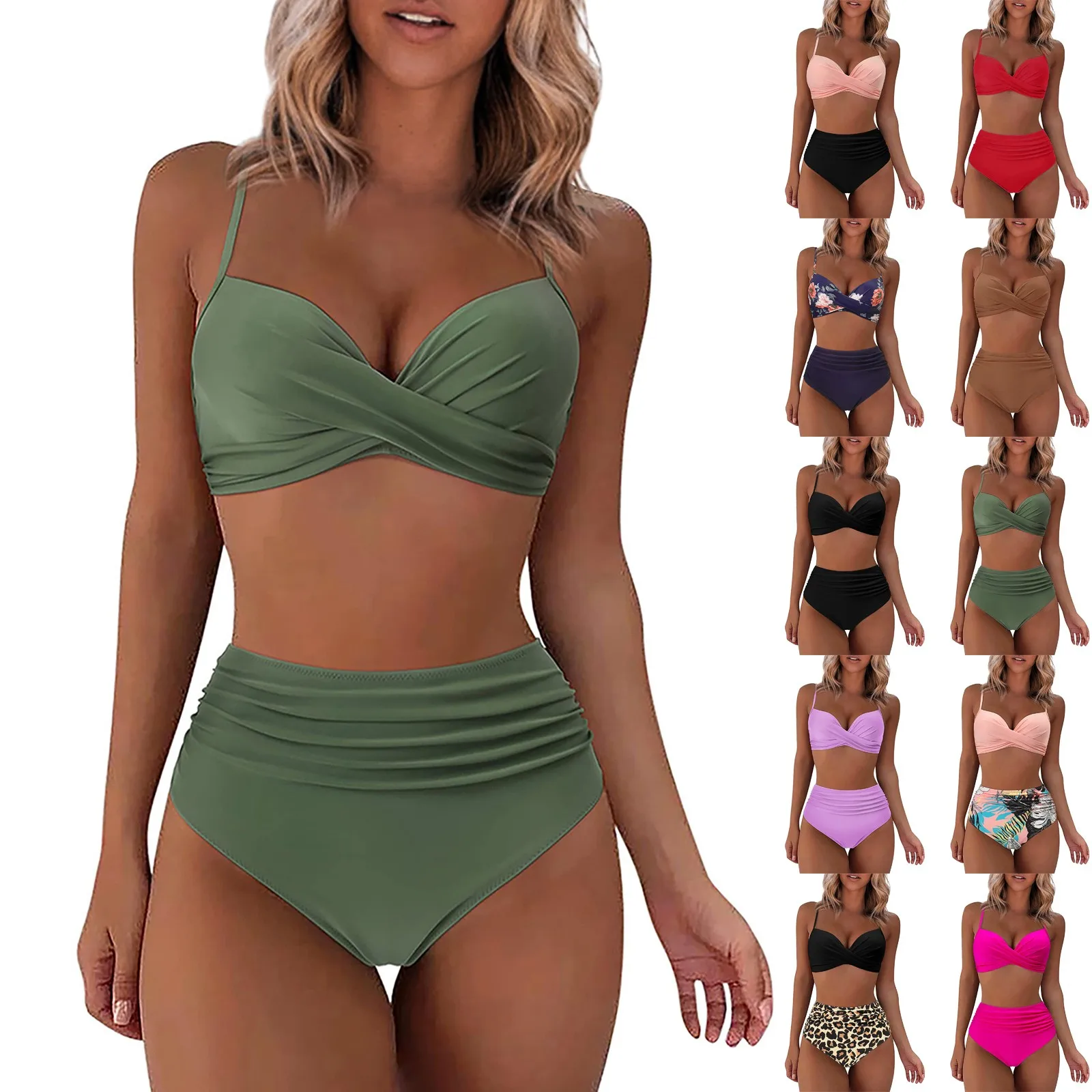 Sexy Based Print Split High Waist Bikini Swimsuit For Women Two Piece - Image 5