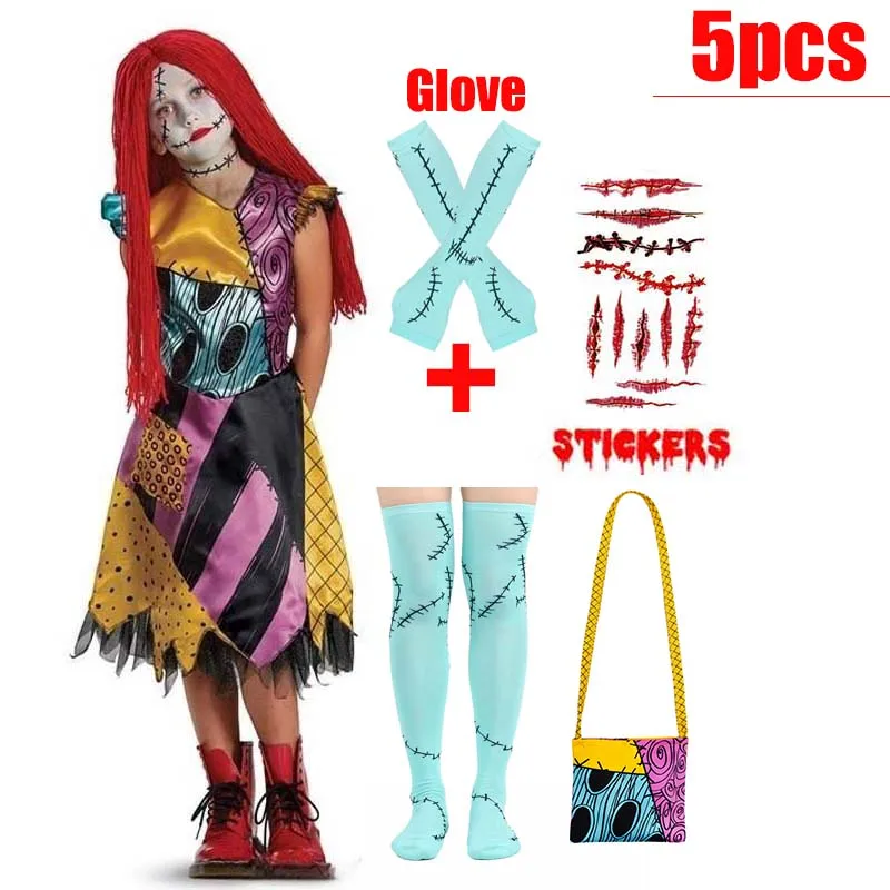 Girl Christmas Eve Scary Ruffle Dress Bow Suit Halloween Costume Girls Boys Sally Jack Cosplay Costume Tracksuit Party Outfits - Image 11