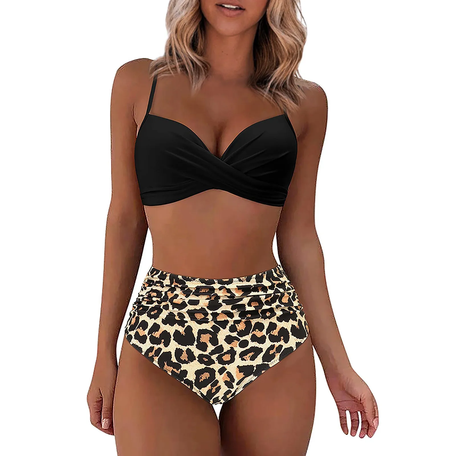 Sexy Based Print Split High Waist Bikini Swimsuit For Women Two Piece - Image 12