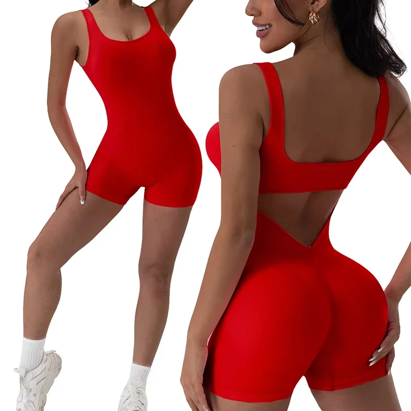Backless Yoga Suit U Neck Sleeveless Sports Jumpsuit Solid Colour Threaded Stretch Women Bodysuit Without Bust Pads 1PCS - Image 8