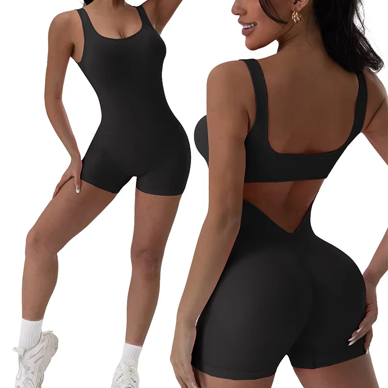 Backless Yoga Suit U Neck Sleeveless Sports Jumpsuit Solid Colour Threaded Stretch Women Bodysuit Without Bust Pads 1PCS - Image 6