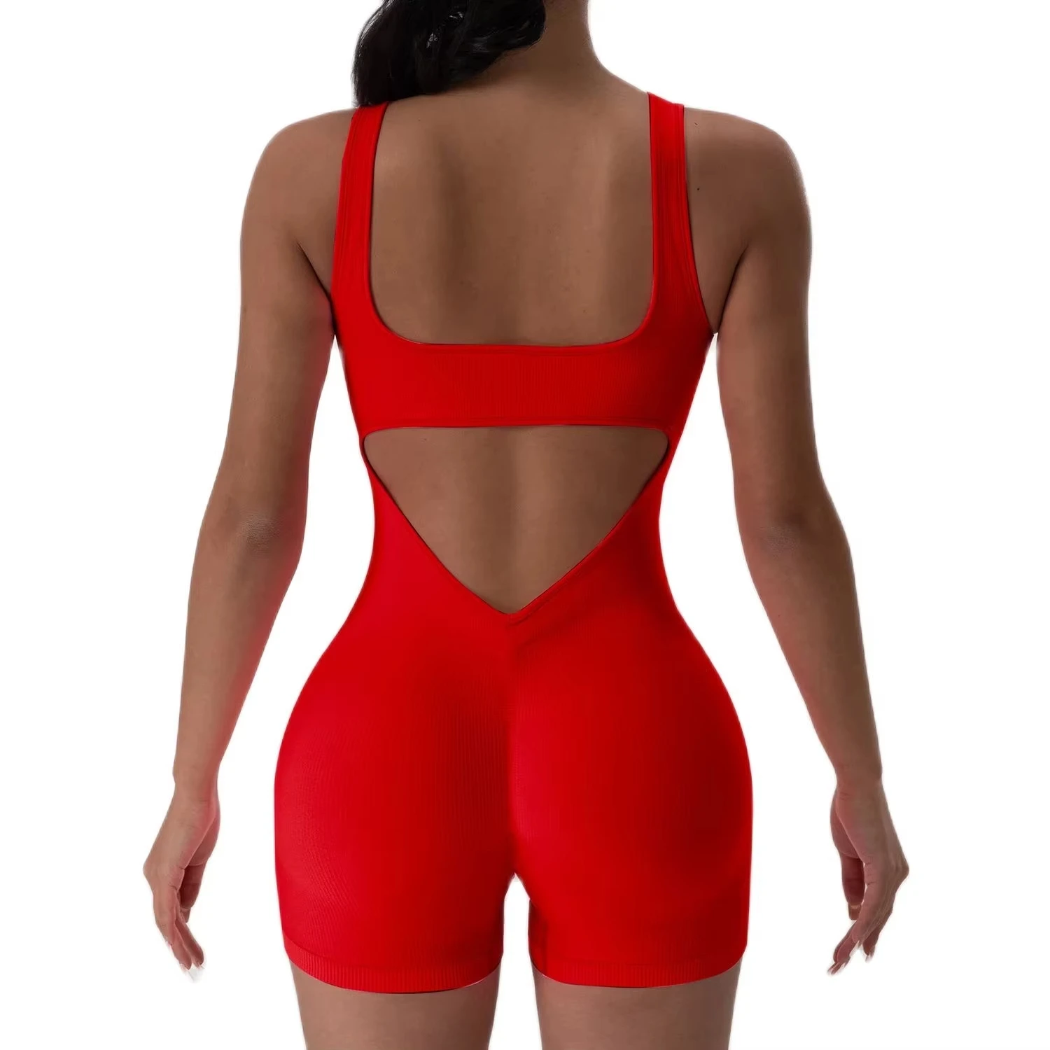 Backless Yoga Suit U Neck Sleeveless Sports Jumpsuit Solid Colour Threaded Stretch Women Bodysuit Without Bust Pads 1PCS - Image 5