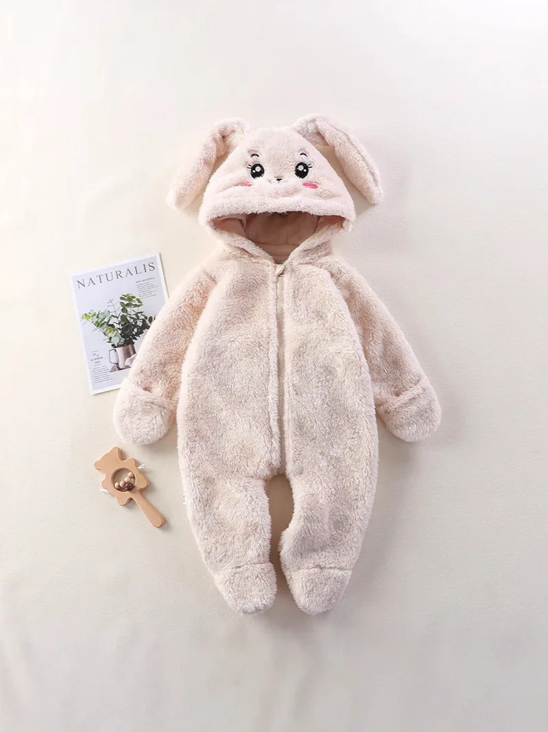 Autumn Winter Baby Romper Cartoon Fluffy Panda Rabbit Bear Jumpsuit Boys Girls Soft Warm Cotton Outwear Clothes - Image 2