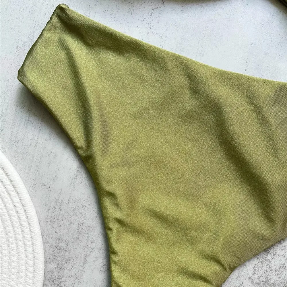 Brown Shiny Shaped Bikini High Waist Sexy Swimsuit Women 2026 Wrinkled Solid Swimwears Bathing Suit - Image 22