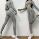 Women's Yoga Suit Set Sports Long Sleeved Clothing Top Seamless High Waist Tight Fitting Breathable Pants Fitness Sportswear 2pc