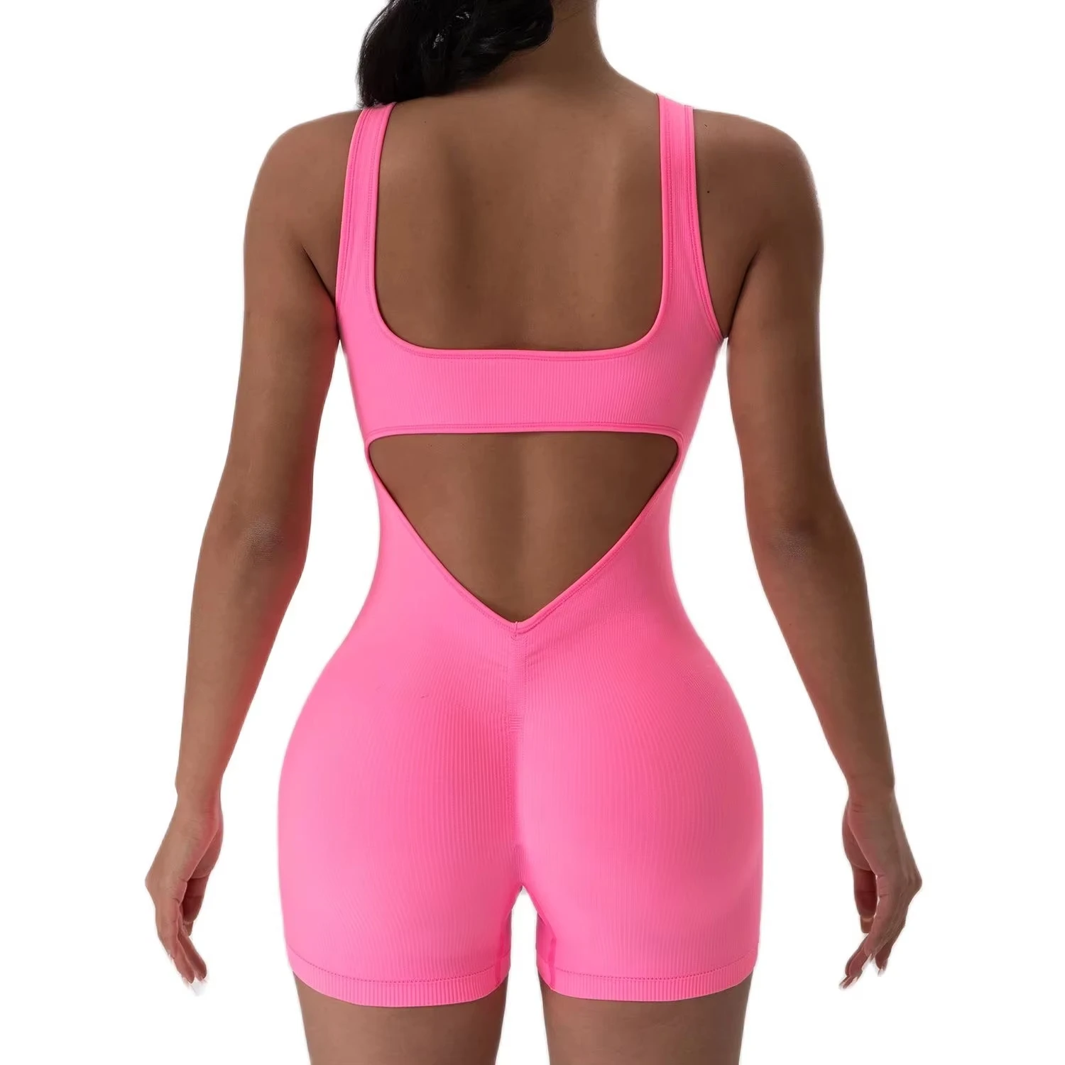 Backless Yoga Suit U Neck Sleeveless Sports Jumpsuit Solid Colour Threaded Stretch Women Bodysuit Without Bust Pads 1PCS - Image 4