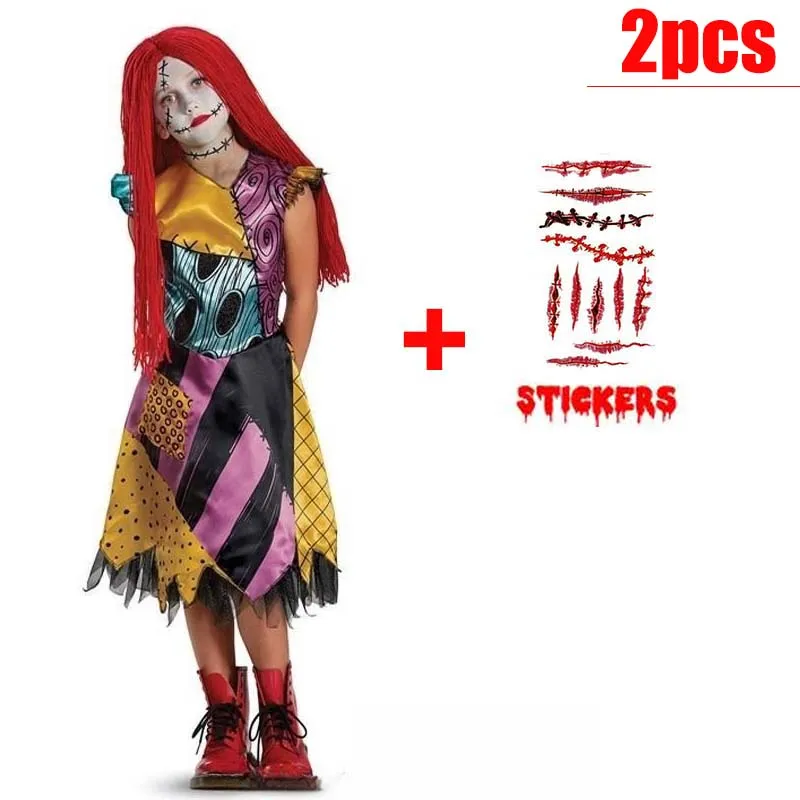 Girl Christmas Eve Scary Ruffle Dress Bow Suit Halloween Costume Girls Boys Sally Jack Cosplay Costume Tracksuit Party Outfits - Image 23