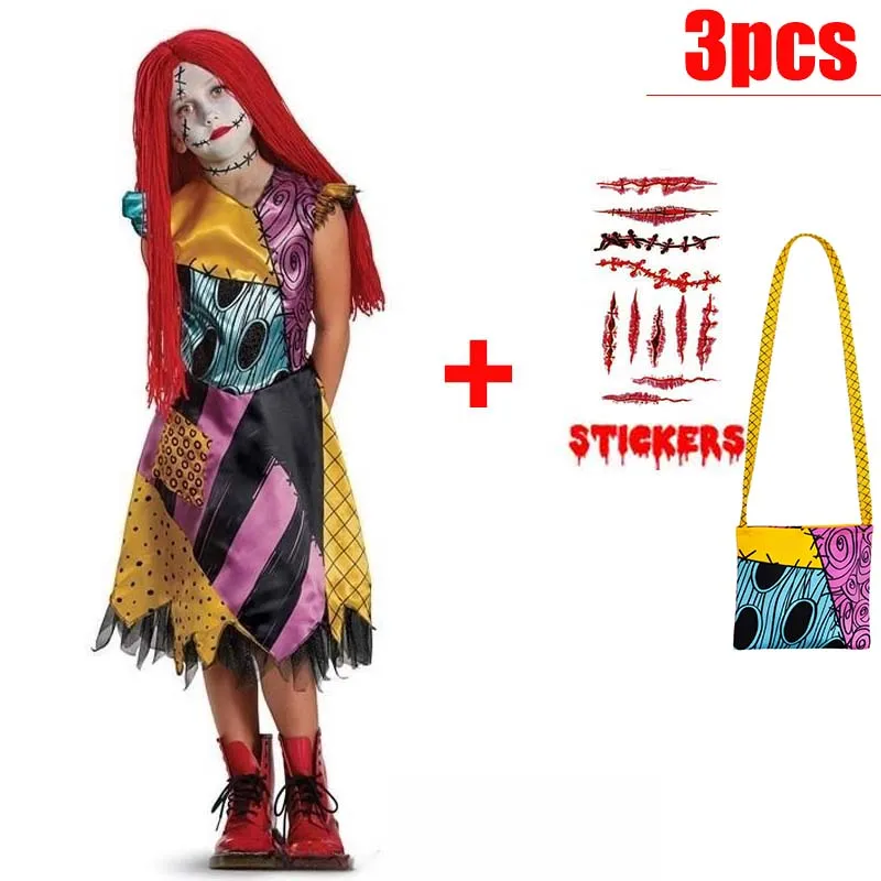 Girl Christmas Eve Scary Ruffle Dress Bow Suit Halloween Costume Girls Boys Sally Jack Cosplay Costume Tracksuit Party Outfits - Image 22