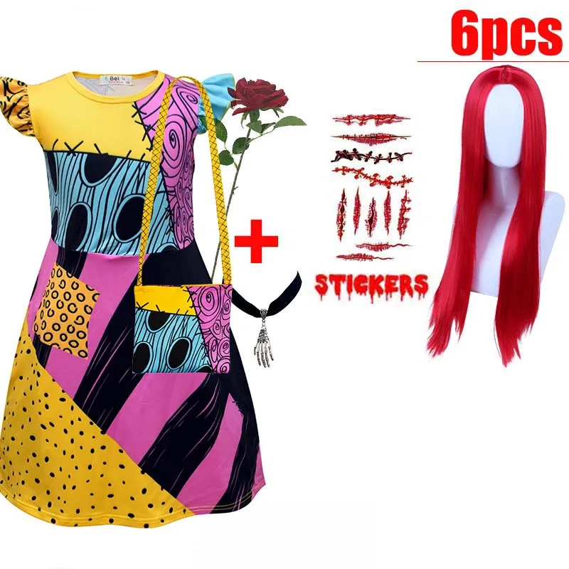 Girl Christmas Eve Scary Ruffle Dress Bow Suit Halloween Costume Girls Boys Sally Jack Cosplay Costume Tracksuit Party Outfits - Image 18
