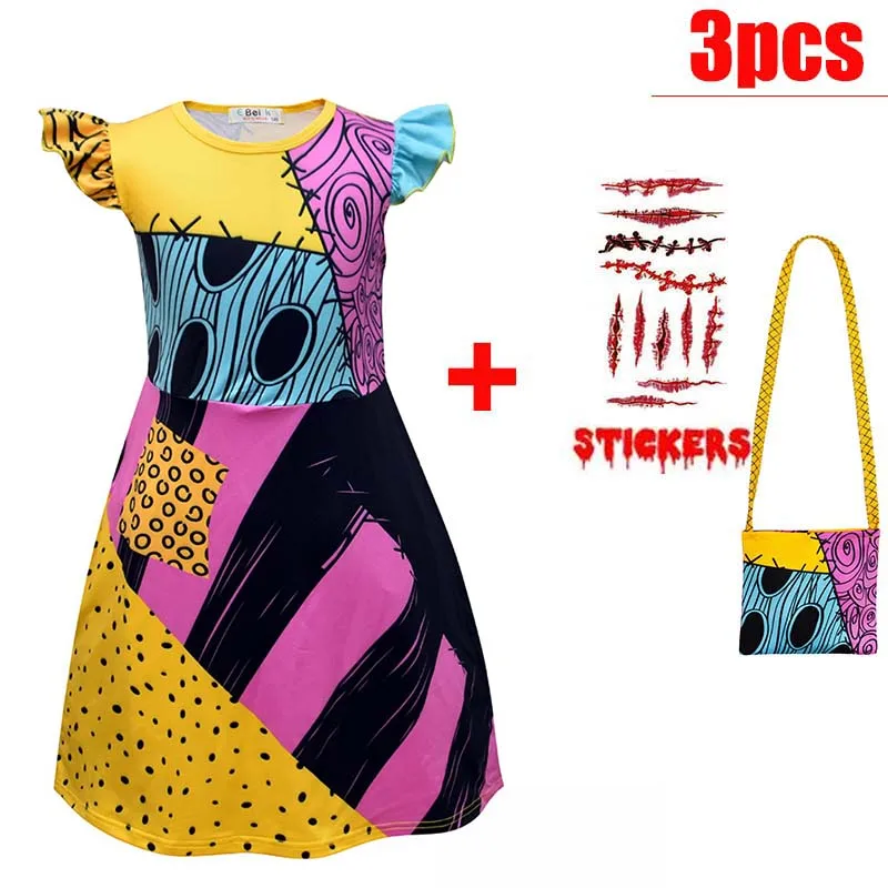 Girl Christmas Eve Scary Ruffle Dress Bow Suit Halloween Costume Girls Boys Sally Jack Cosplay Costume Tracksuit Party Outfits - Image 19