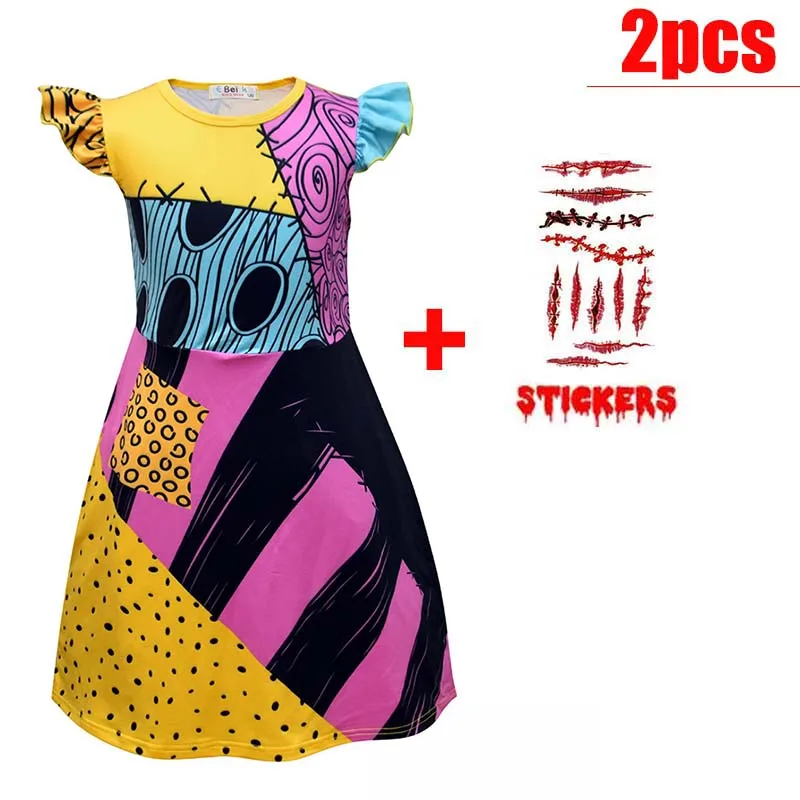 Girl Christmas Eve Scary Ruffle Dress Bow Suit Halloween Costume Girls Boys Sally Jack Cosplay Costume Tracksuit Party Outfits - Image 7