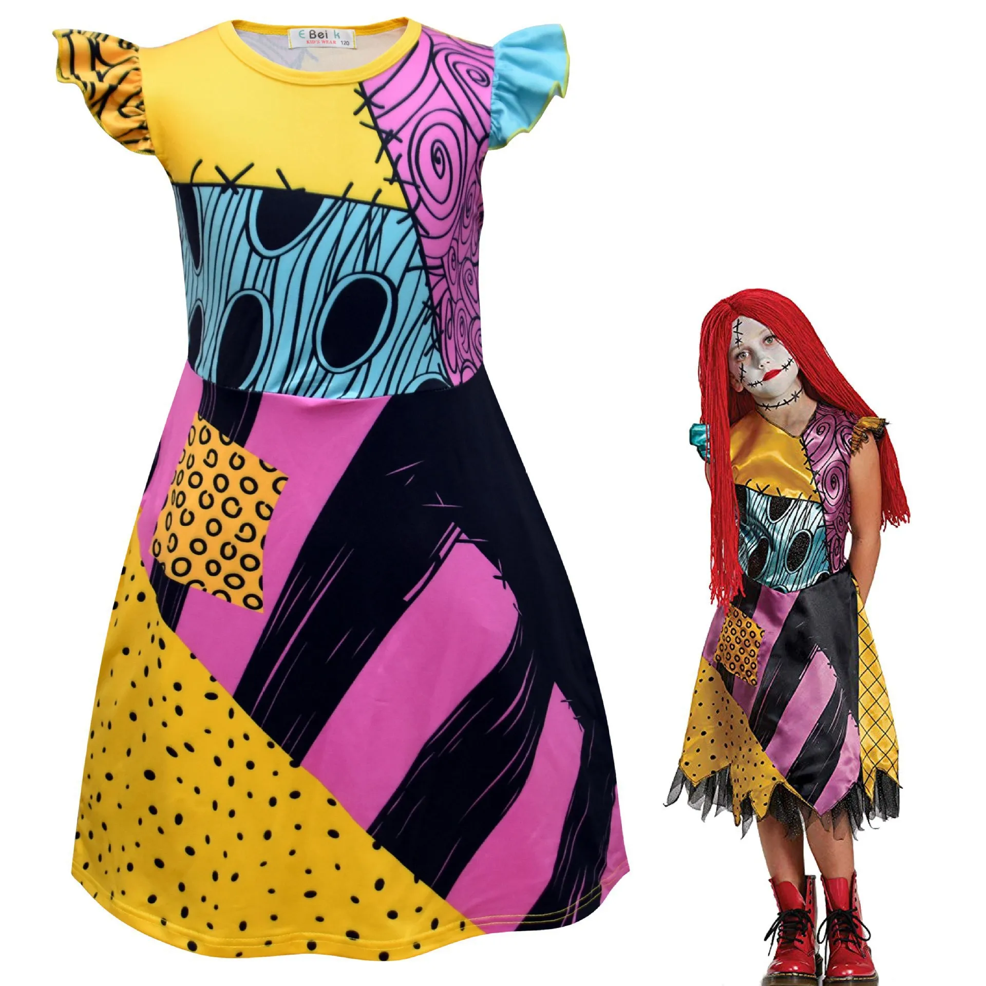 Girl Christmas Eve Scary Ruffle Dress Bow Suit Halloween Costume Girls Boys Sally Jack Cosplay Costume Tracksuit Party Outfits - Image 4