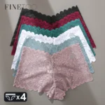 Lace Floral Boyshorts Underwear for Women Sexy Hollow Out Solid Panties Female Low-Waist Breathable Girls Lingerie- 4pcs
