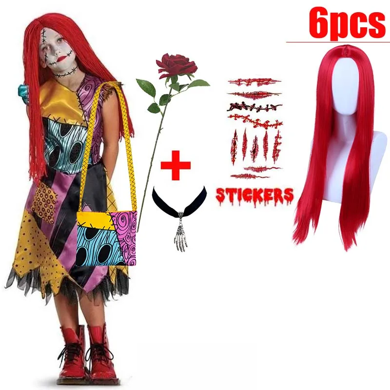 Girl Christmas Eve Scary Ruffle Dress Bow Suit Halloween Costume Girls Boys Sally Jack Cosplay Costume Tracksuit Party Outfits - Image 20