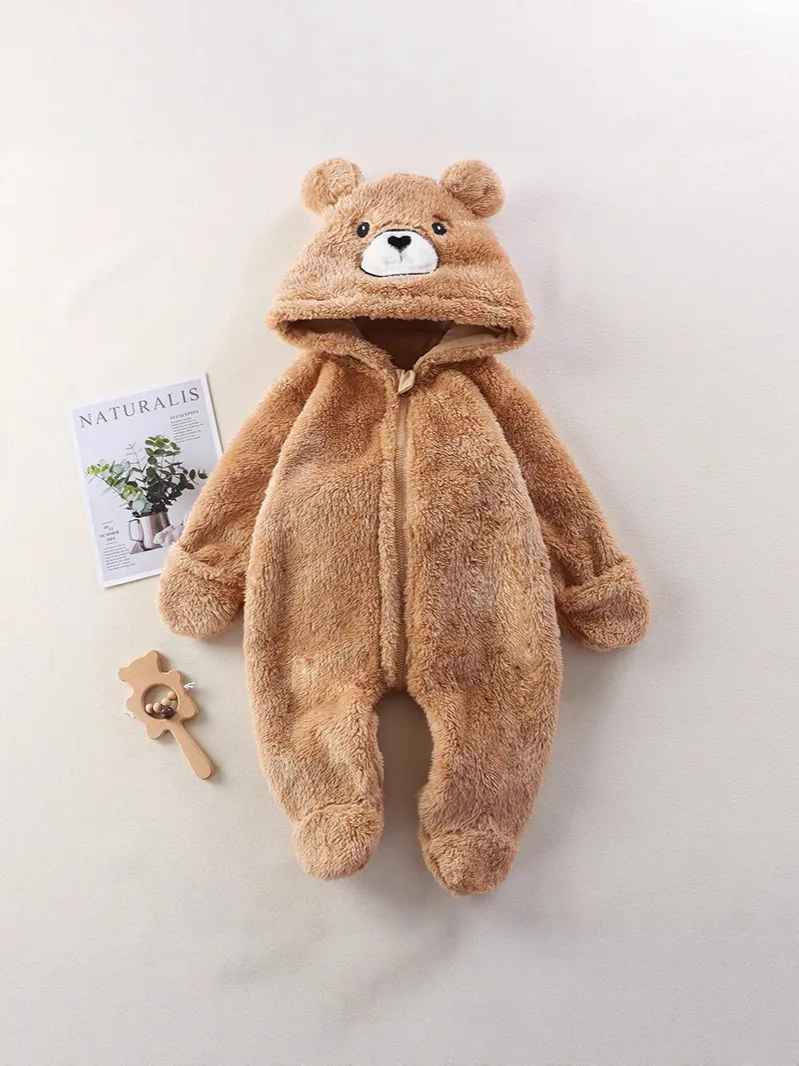 Autumn Winter Baby Romper Cartoon Fluffy Panda Rabbit Bear Jumpsuit Boys Girls Soft Warm Cotton Outwear Clothes - Image 3
