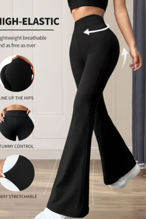 Women's spring and summer high waisted tight fitting flared pants, slim leg long black pants, thin wide leg pants for slim women