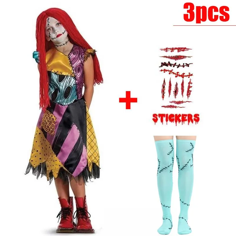 Girl Christmas Eve Scary Ruffle Dress Bow Suit Halloween Costume Girls Boys Sally Jack Cosplay Costume Tracksuit Party Outfits - Image 13