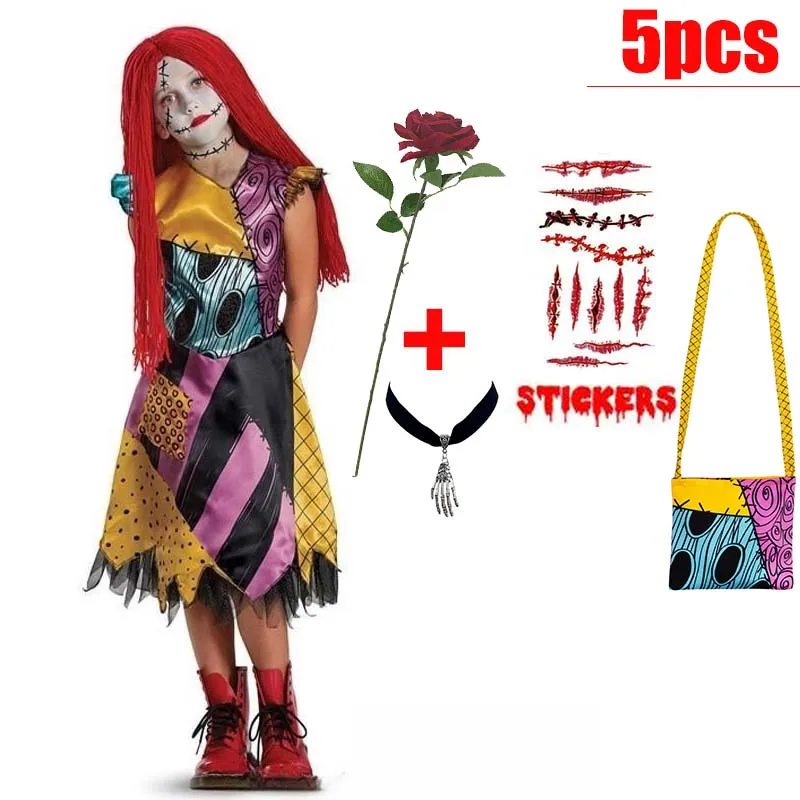 Girl Christmas Eve Scary Ruffle Dress Bow Suit Halloween Costume Girls Boys Sally Jack Cosplay Costume Tracksuit Party Outfits - Image 21