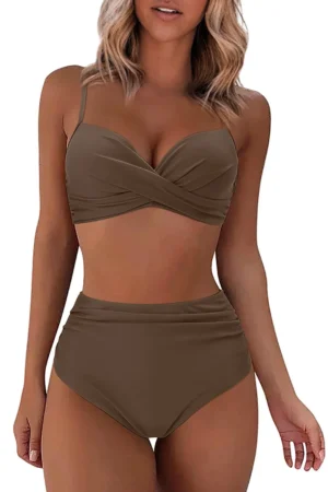 Sexy Based Print Split High Waist Bikini Swimsuit For Women Two Piece