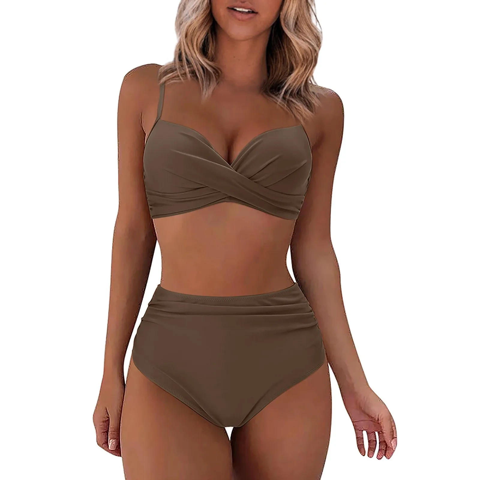 Sexy Based Print Split High Waist Bikini Swimsuit For Women Two Piece