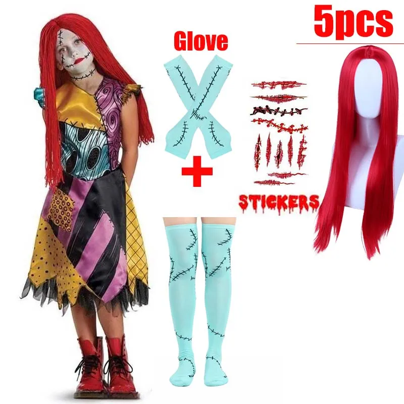 Girl Christmas Eve Scary Ruffle Dress Bow Suit Halloween Costume Girls Boys Sally Jack Cosplay Costume Tracksuit Party Outfits - Image 10