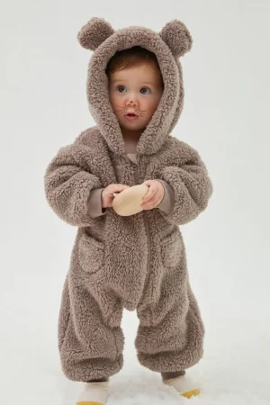 Warm Fleece Hooded Jumpsuits for Baby Autumn Winter Long Sleeve Infant Rompers Newborn Boy Girl Homewear Pajamas