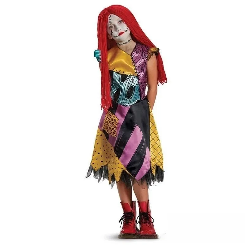 Girl Christmas Eve Scary Ruffle Dress Bow Suit Halloween Costume Girls Boys Sally Jack Cosplay Costume Tracksuit Party Outfits - Image 2