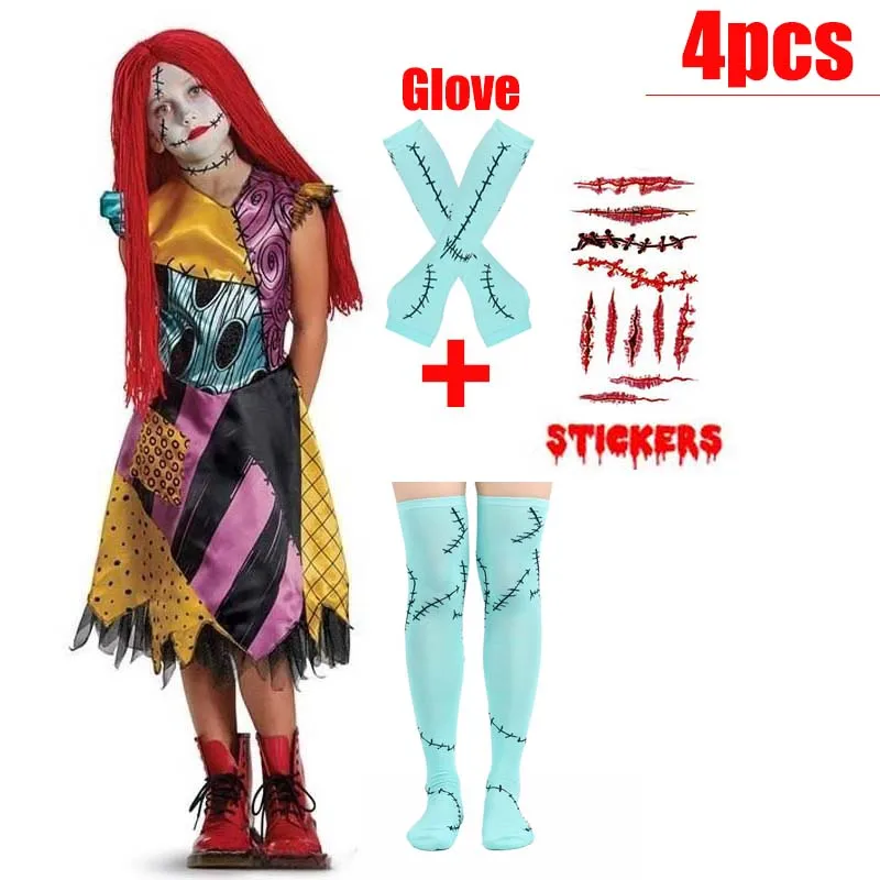 Girl Christmas Eve Scary Ruffle Dress Bow Suit Halloween Costume Girls Boys Sally Jack Cosplay Costume Tracksuit Party Outfits - Image 12