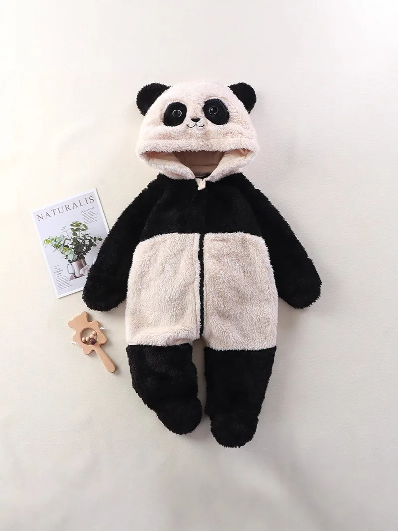 Autumn Winter Baby Romper Cartoon Fluffy Panda Rabbit Bear Jumpsuit Boys Girls Soft Warm Cotton Outwear Clothes - Image 4
